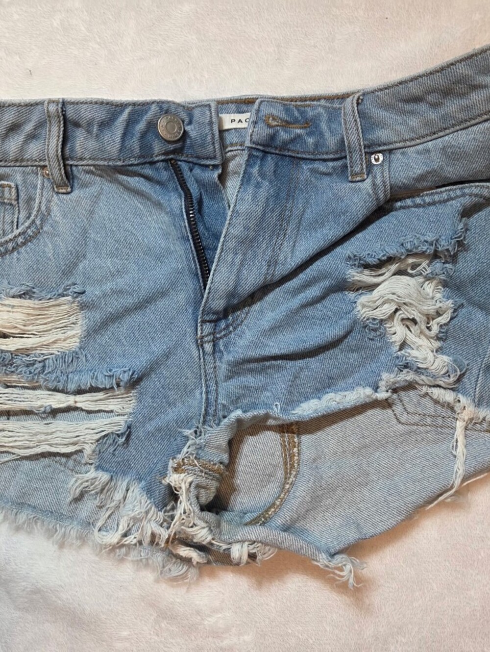 Women’s Light Blue Distressed Denim Jean Shorts - Casual Frayed Hem